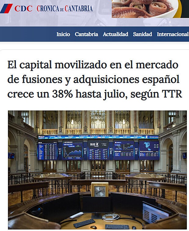 El capital movilizado en el mercado de fusiones y adquisiciones espaol crece un 38% hasta julio, segn TTR